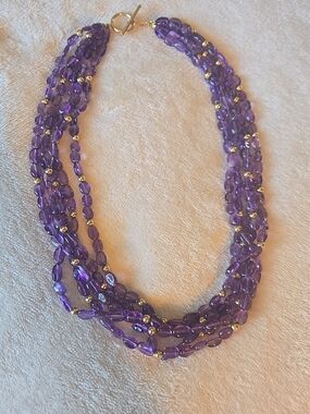 Zoe B Multi-Strand Purple Amethyst Beaded Necklace with 14k Gold Accents